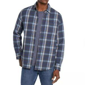 Men's NWT Eddie Bauer Long Sleeve Blue Canyon Plaid Flannel Shirt Size Small‎